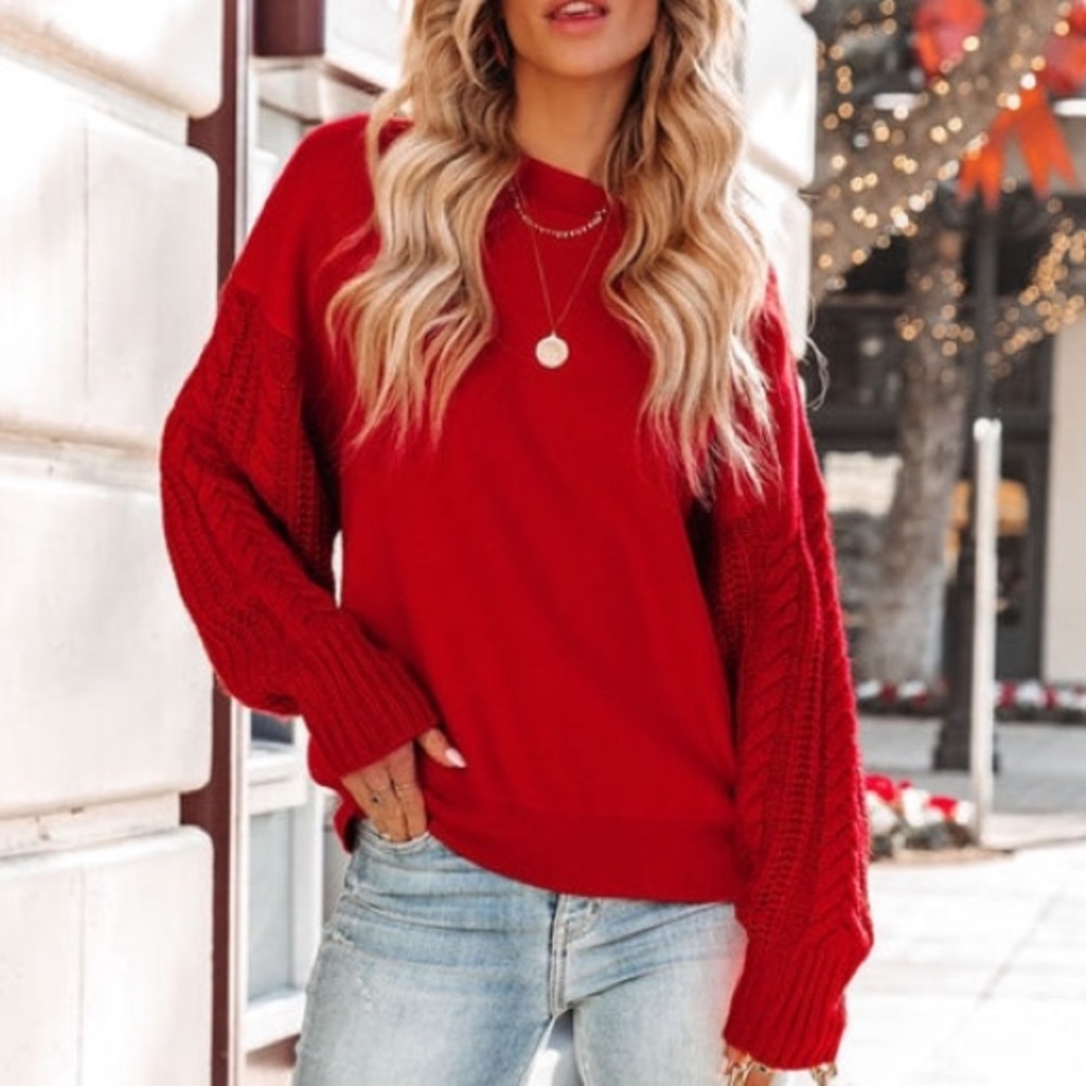 VICI LUKE CONTRAST CABLE KNIT SWEATER - RED size small